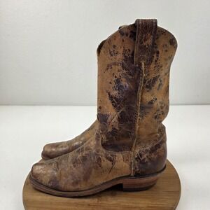 Justin Boots Mens 8.5 D Brown BR733 Western Cowboy Roper Distressed Leather USA